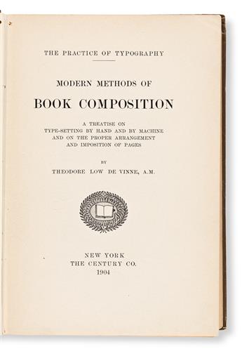 DE VINNE, THEODORE LOW, A.M. 1. A Treatise on… Plain Printing Types — 2. Treatise on Title-Pages — 3. Correct Composition (second editi